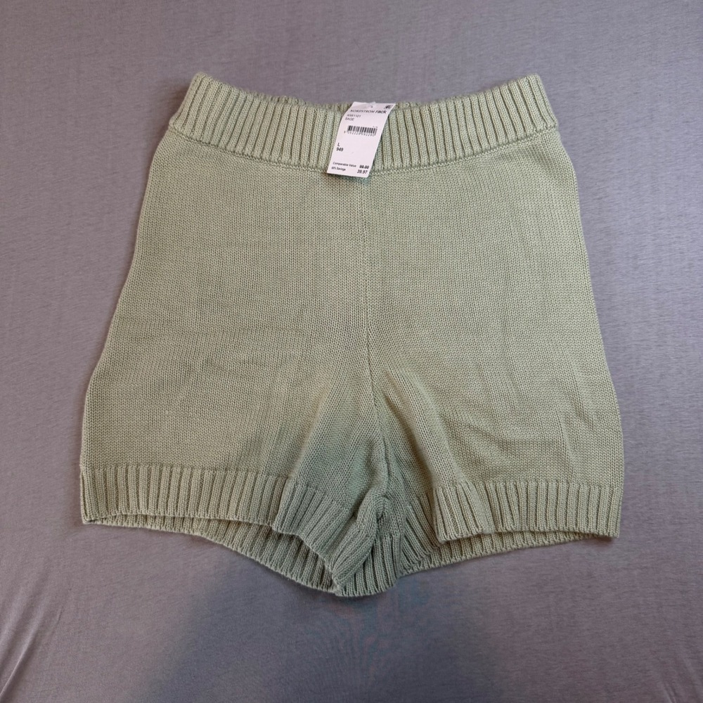 $99 Charlie Holiday Sage Green Knit Shorts Organic Cotton Blend High Waist Sz L